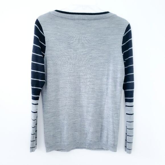 SmartWool V-neck Merino Wool Sweater Striped Gray - Picture 2 of 4